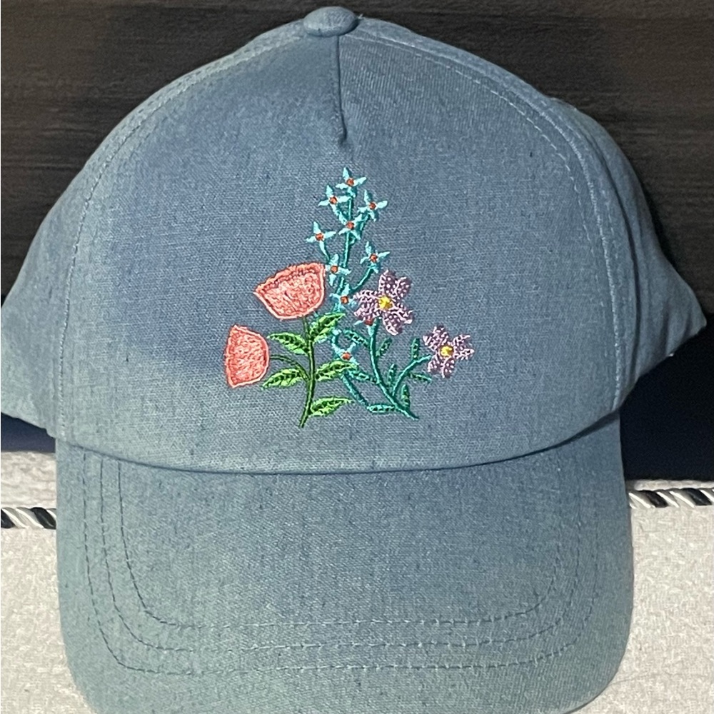 🔴 3/$12 Wonder Nation Girl’s Floral Embroidered Denim Baseball Cap! NWT!‎